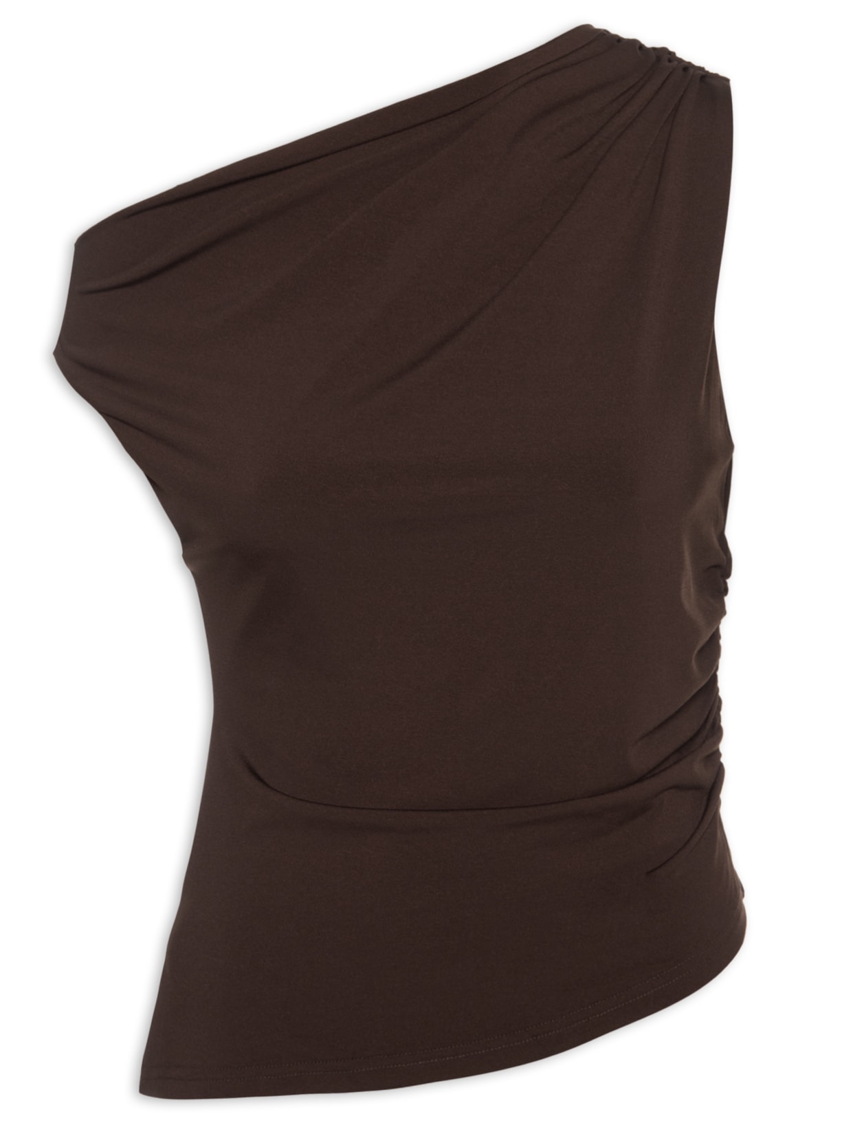 Blusa Feminina Drapeada Ombro Único – Marrom