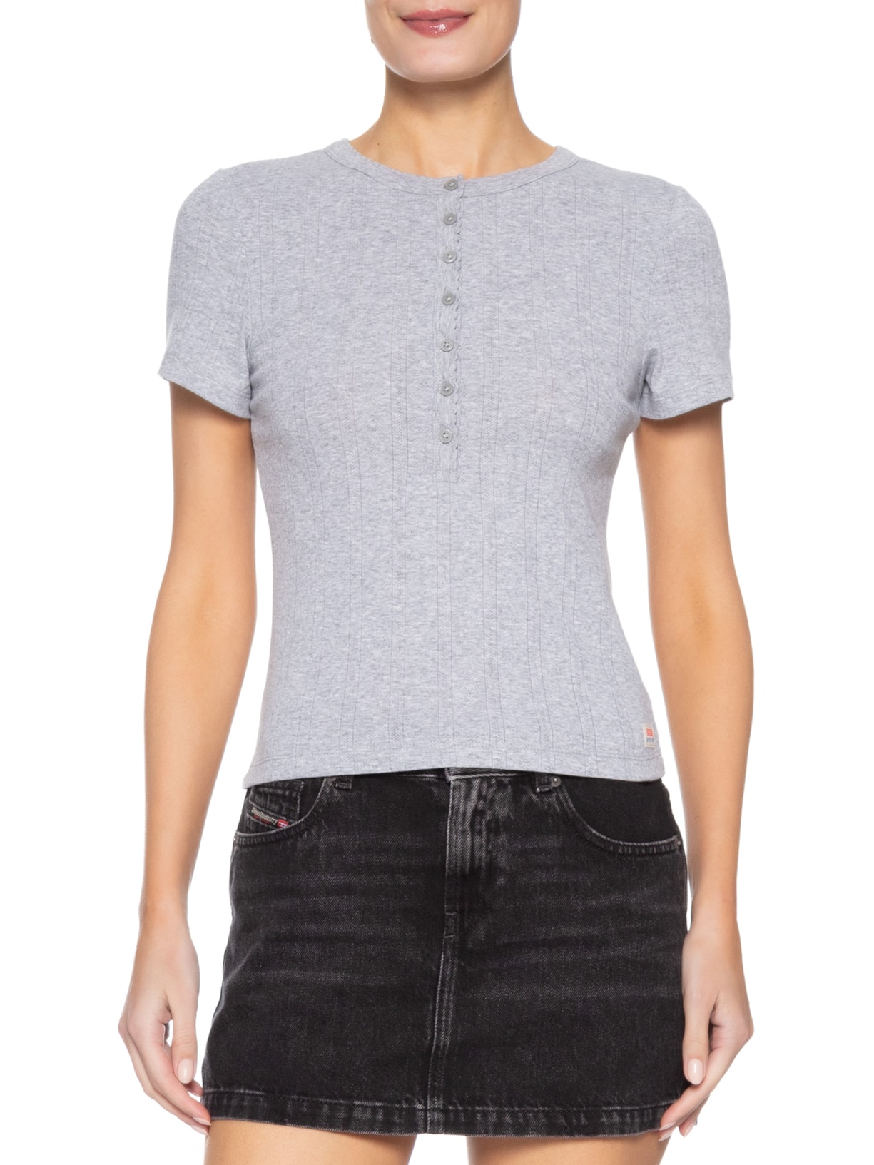Blusa Feminina Dry Goods Pointelle Ss Henley Cinza Levi's
