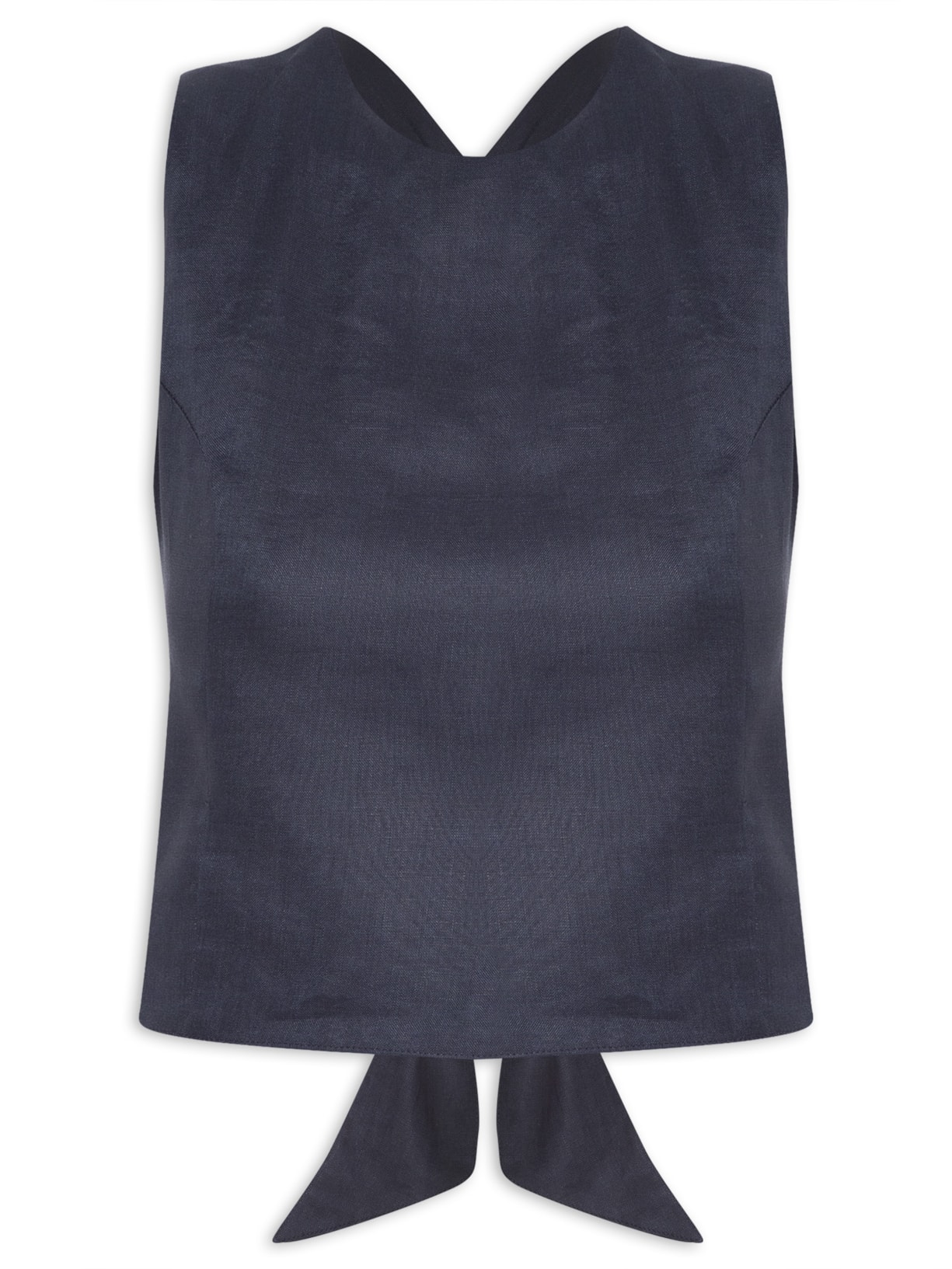 Blusa Feminina Em Linho Amarração Costas Em Linho - Azul