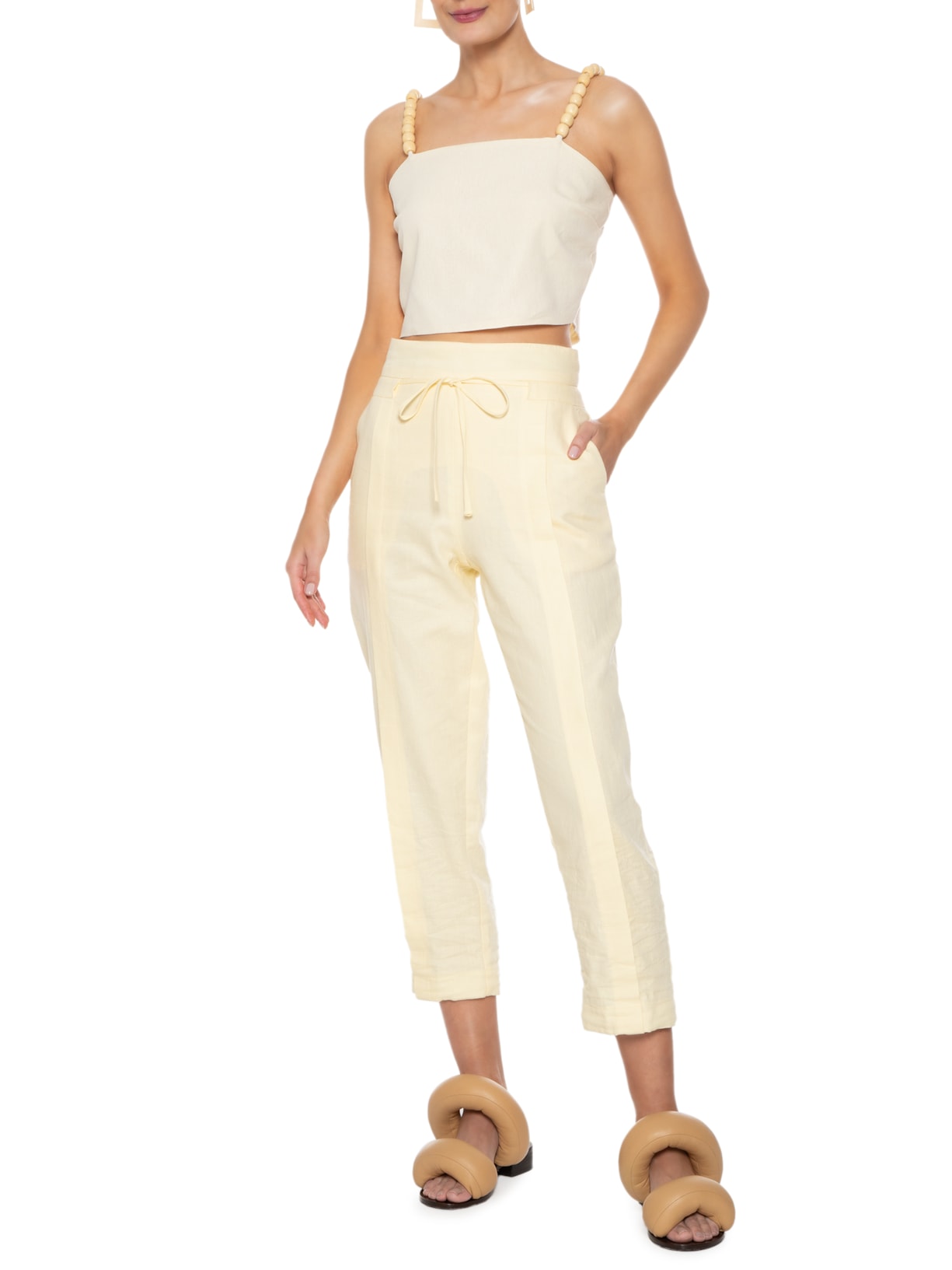 Blusa Feminina Em Linho Misto Bege '2Essential