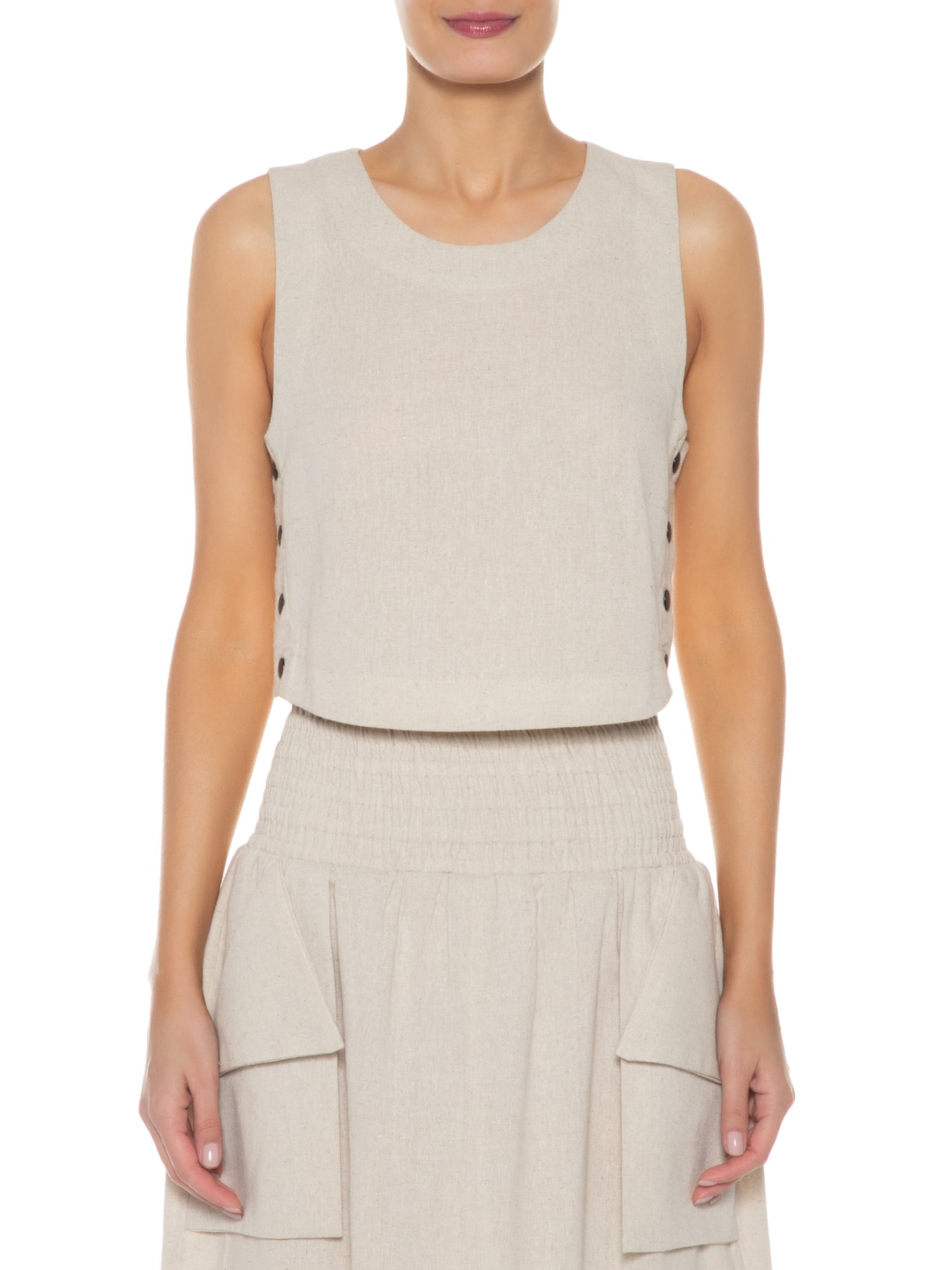 Blusa Feminina Em Linho Misto Bege '2Essential