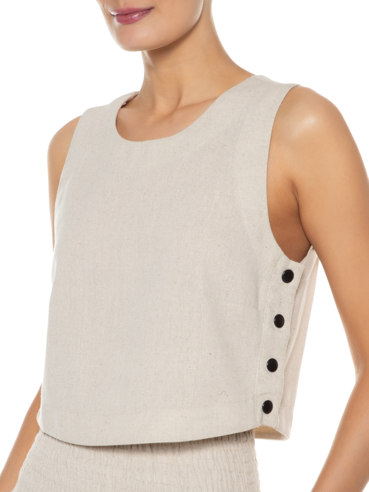 Blusa Feminina Em Linho Misto Bege '2Essential