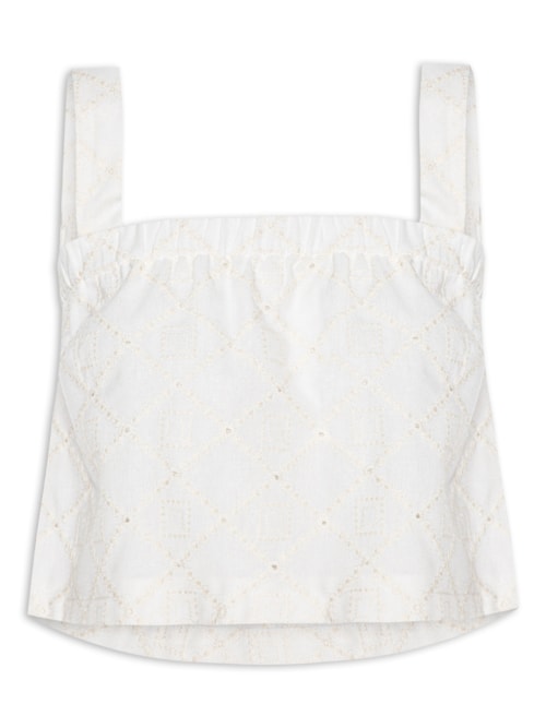 Blusa Feminina Em Linho Misto Bordado - Off White
