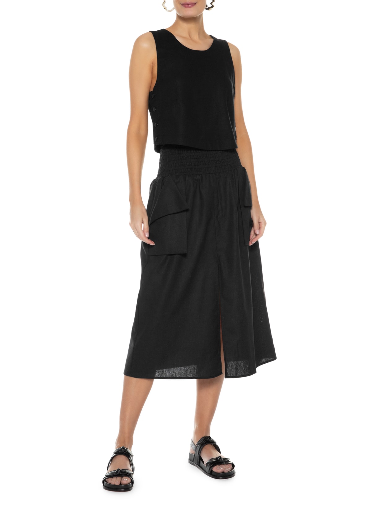 Blusa Feminina Em Linho Misto Preto '2Essential