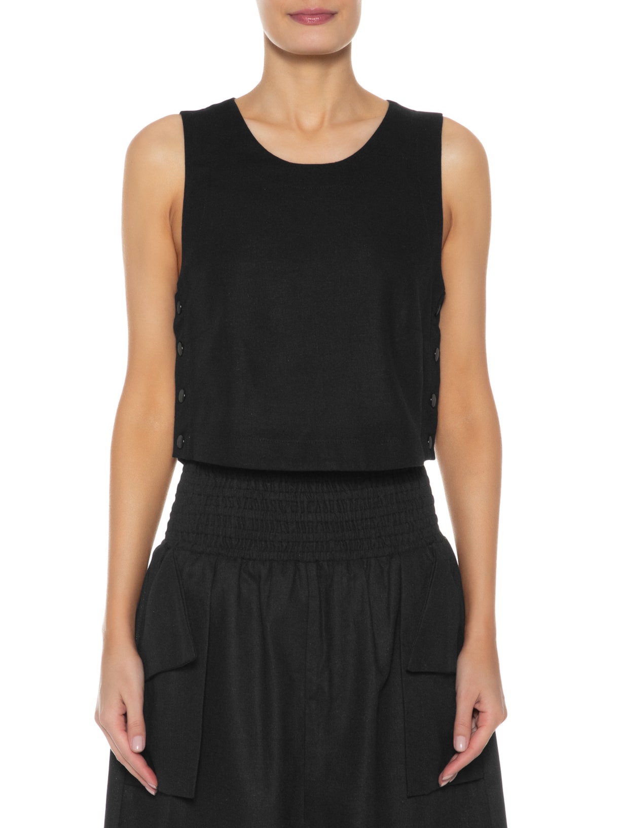 Blusa Feminina Em Linho Misto Preto '2Essential