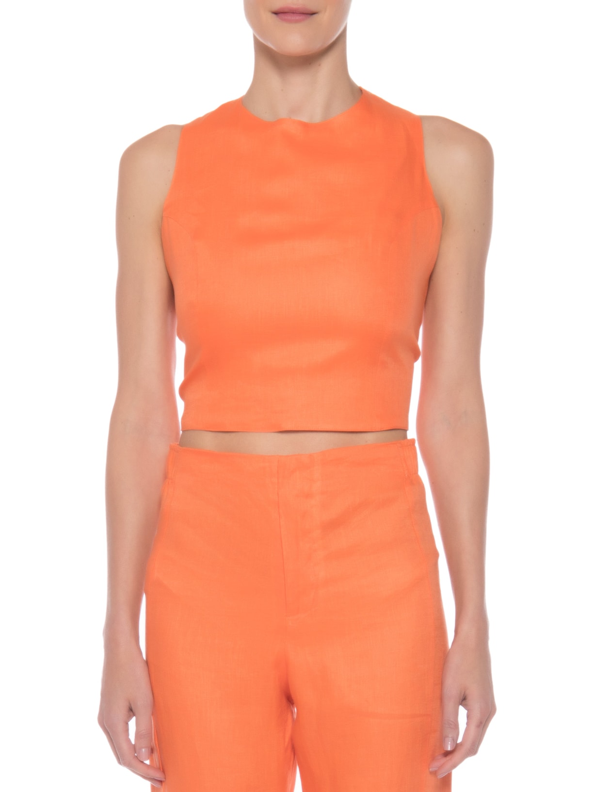 Blusa Feminina Em Linho Puro Amarração Costas Laranja '2Essential