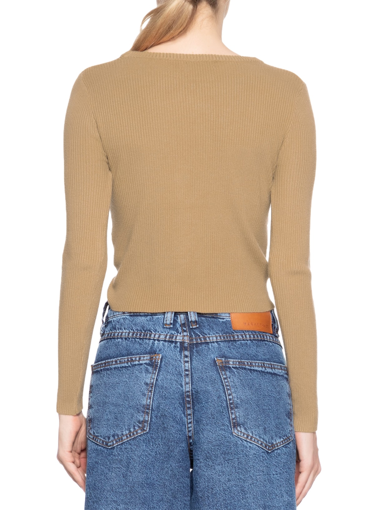 Blusa Feminina Em Malha Canelada Com Torção Frontal Marrom Market 33