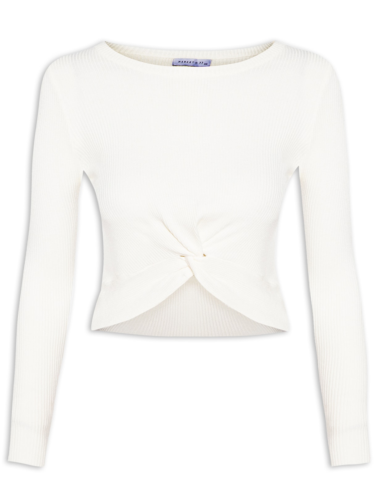 Blusa Feminina Em Malha Canelada Com Torção Frontal - Off White