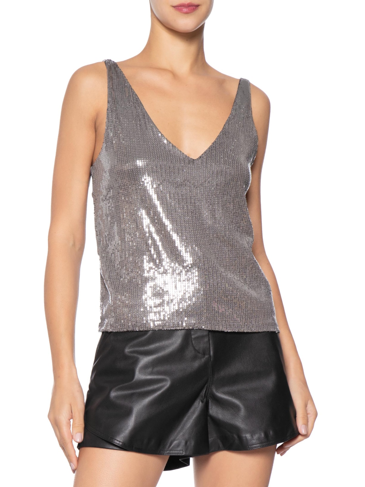 Blusa Feminina Em Paetê Prateado Market 33