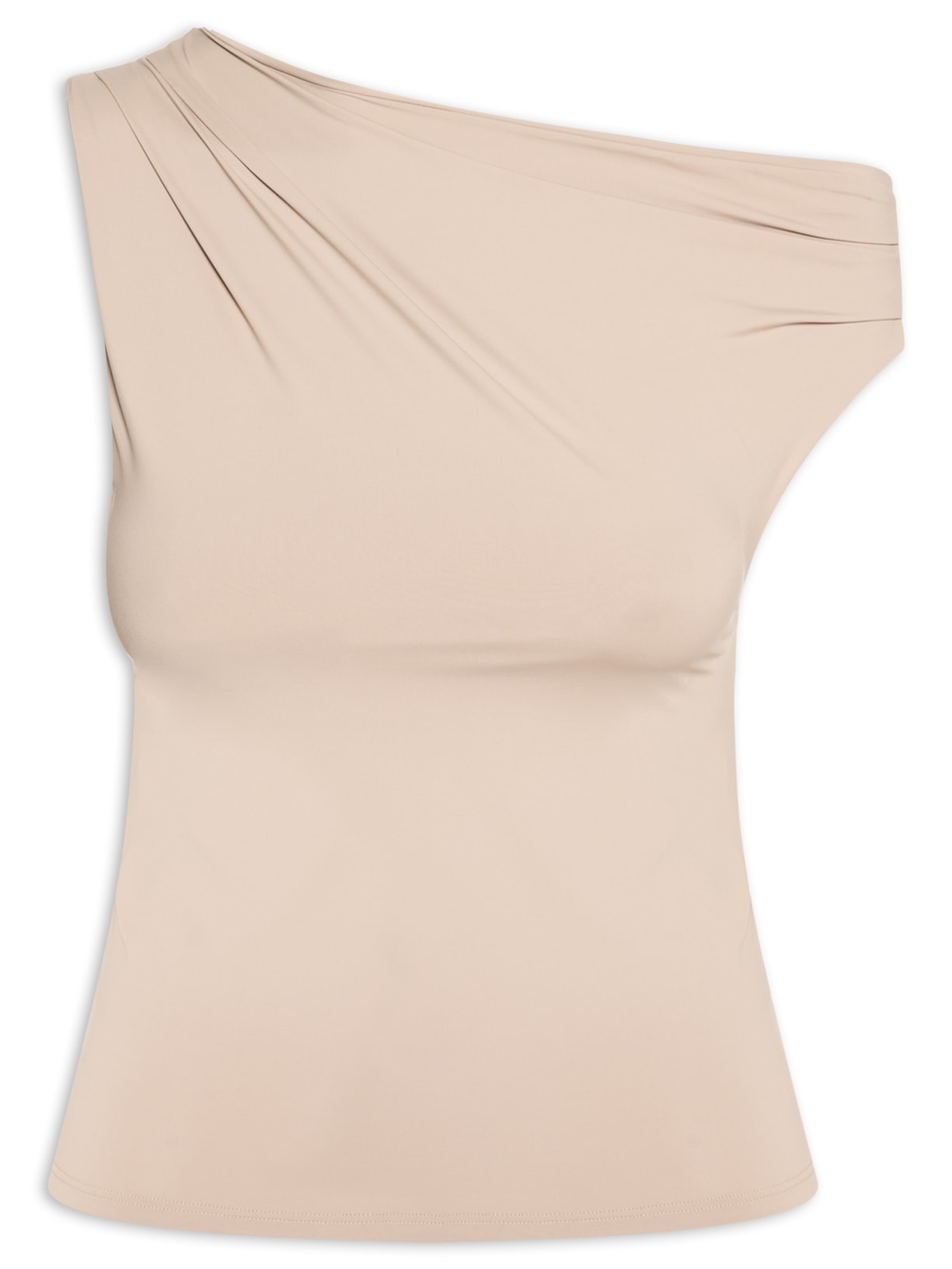 Blusa Feminina Em Poliamida Com Decote Assimétrico - Bege