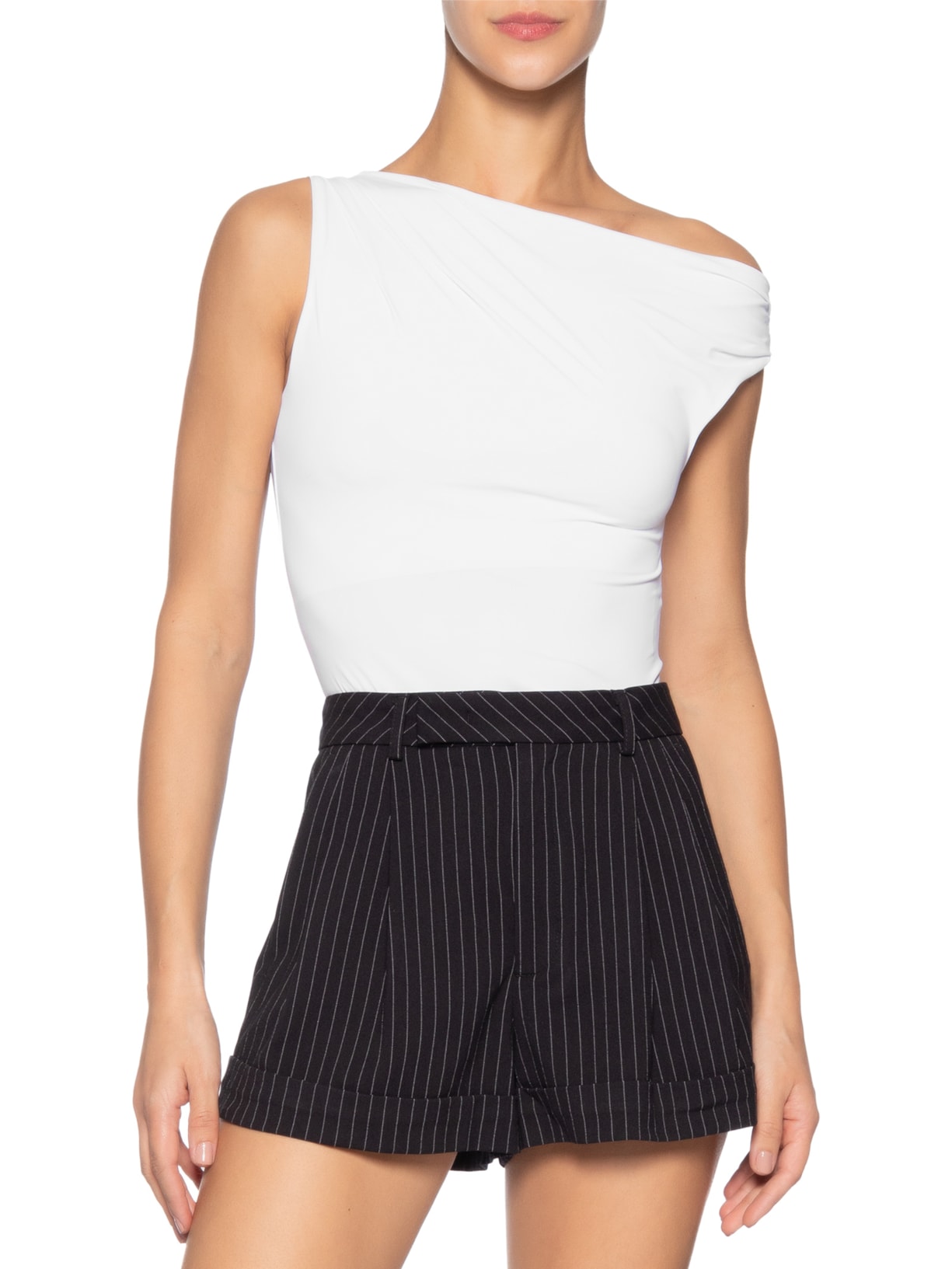 Blusa Feminina Em Poliamida Com Decote Assimétrico Branco Market 33