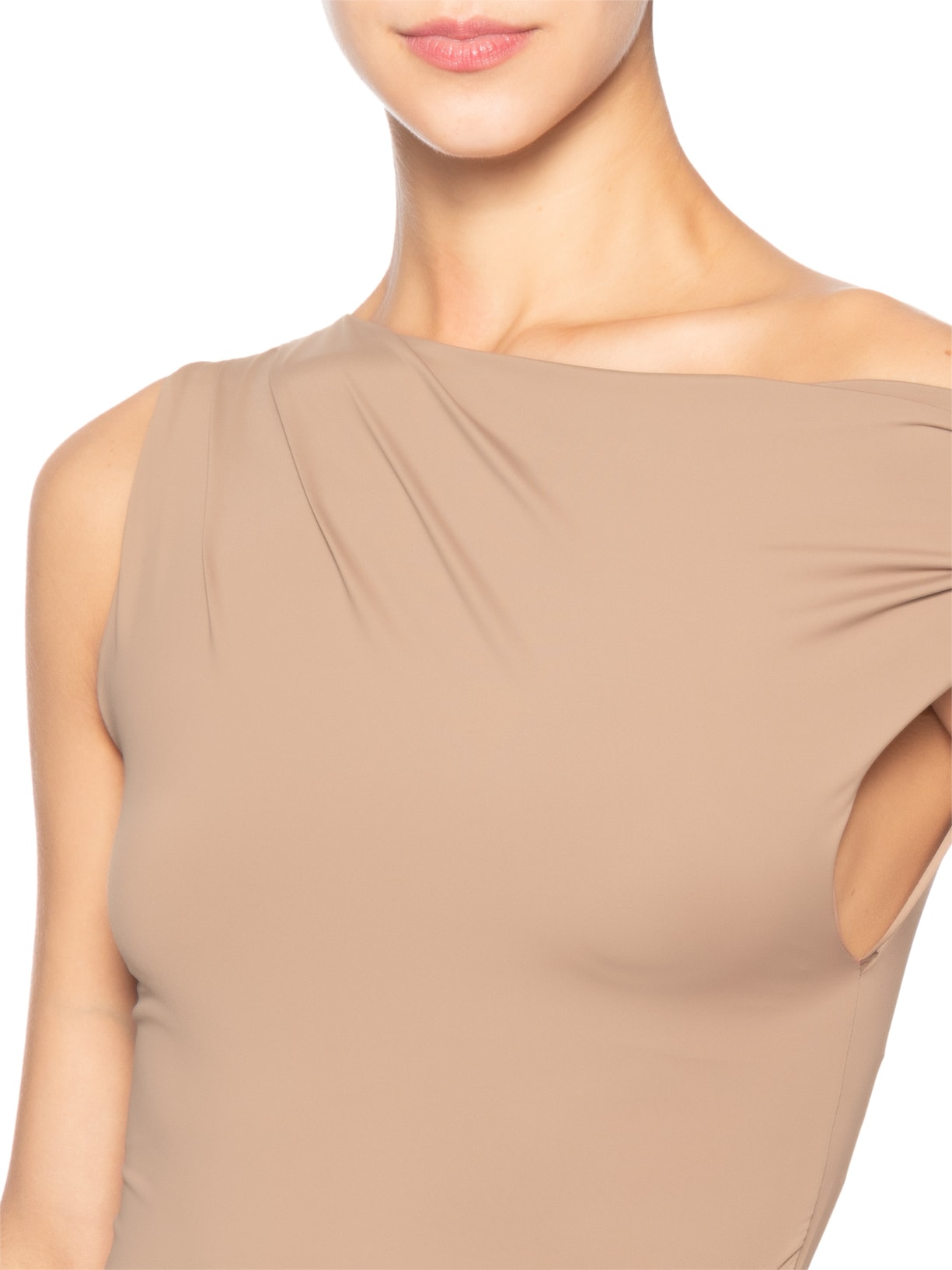 Blusa Feminina Em Poliamida Com Decote Assimétrico Marrom Market 33