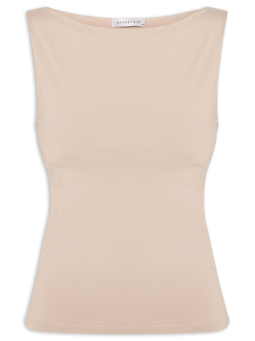 Blusa Feminina Em Poliamida Com Decote Canoa - Bege