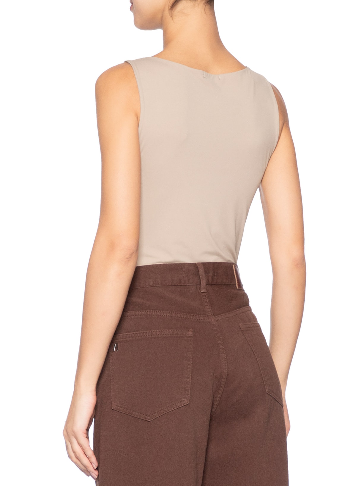 Blusa Feminina Em Poliamida Com Decote Canoa Bege Market 33