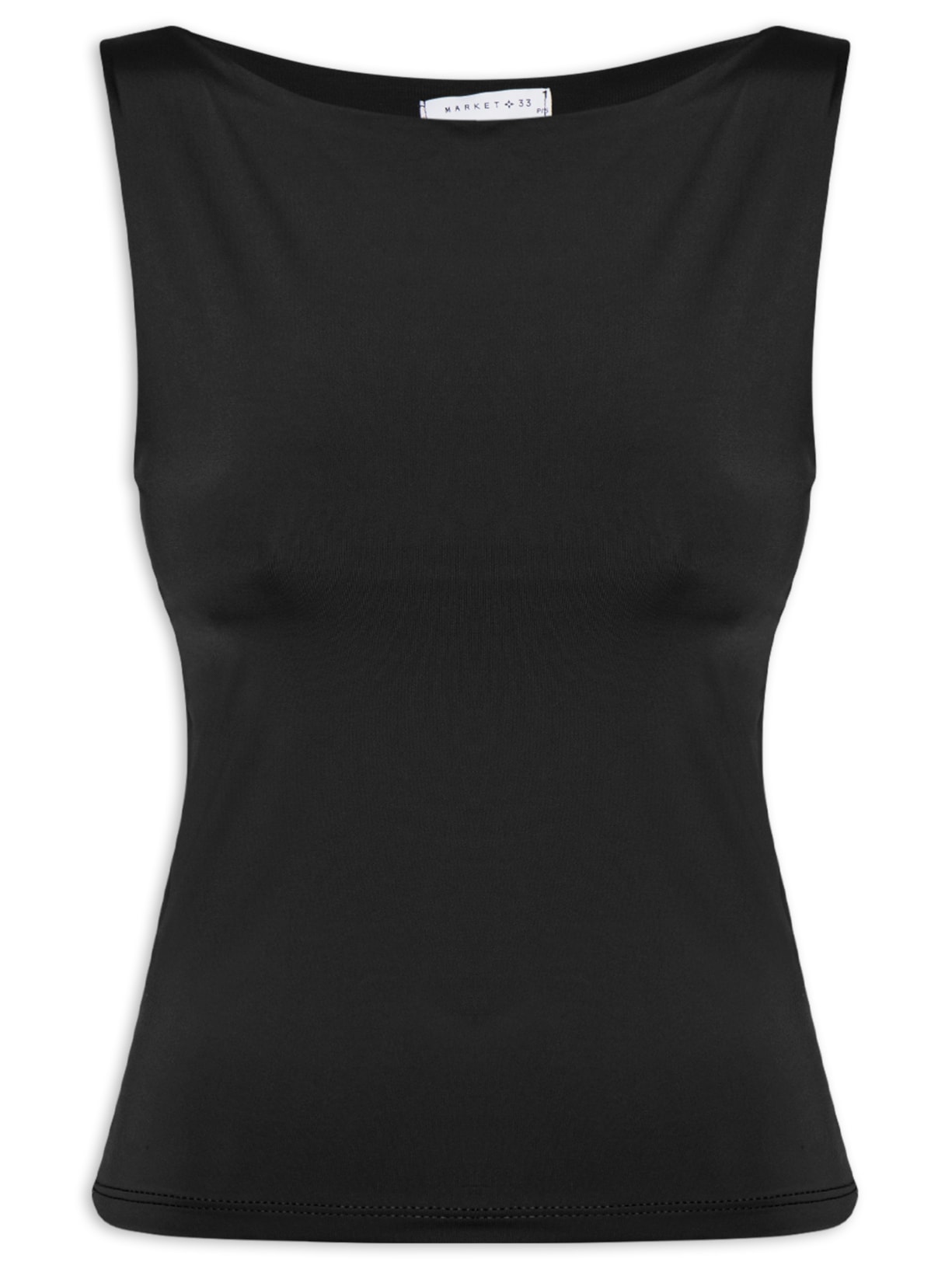 Blusa Feminina Em Poliamida Com Decote Canoa Preto Market 33