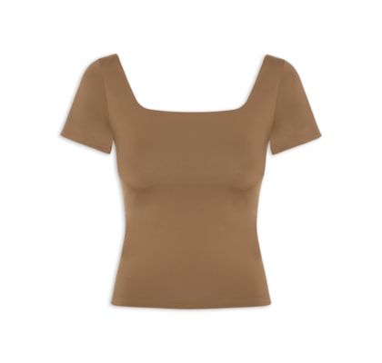 Blusa Feminina em Poliamida Com Manga Curta - Marrom