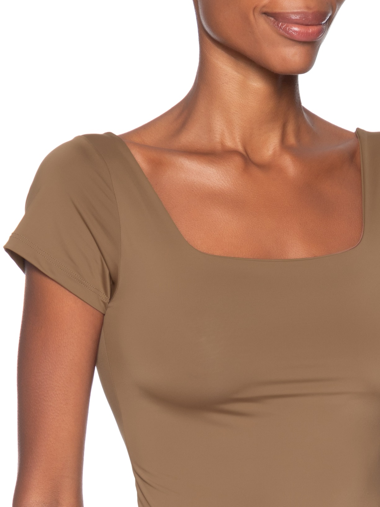 Blusa Feminina em Poliamida Com Manga Curta Marrom Market 33