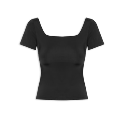 Blusa Feminina Em Poliamida Com Manga Curta - Preto