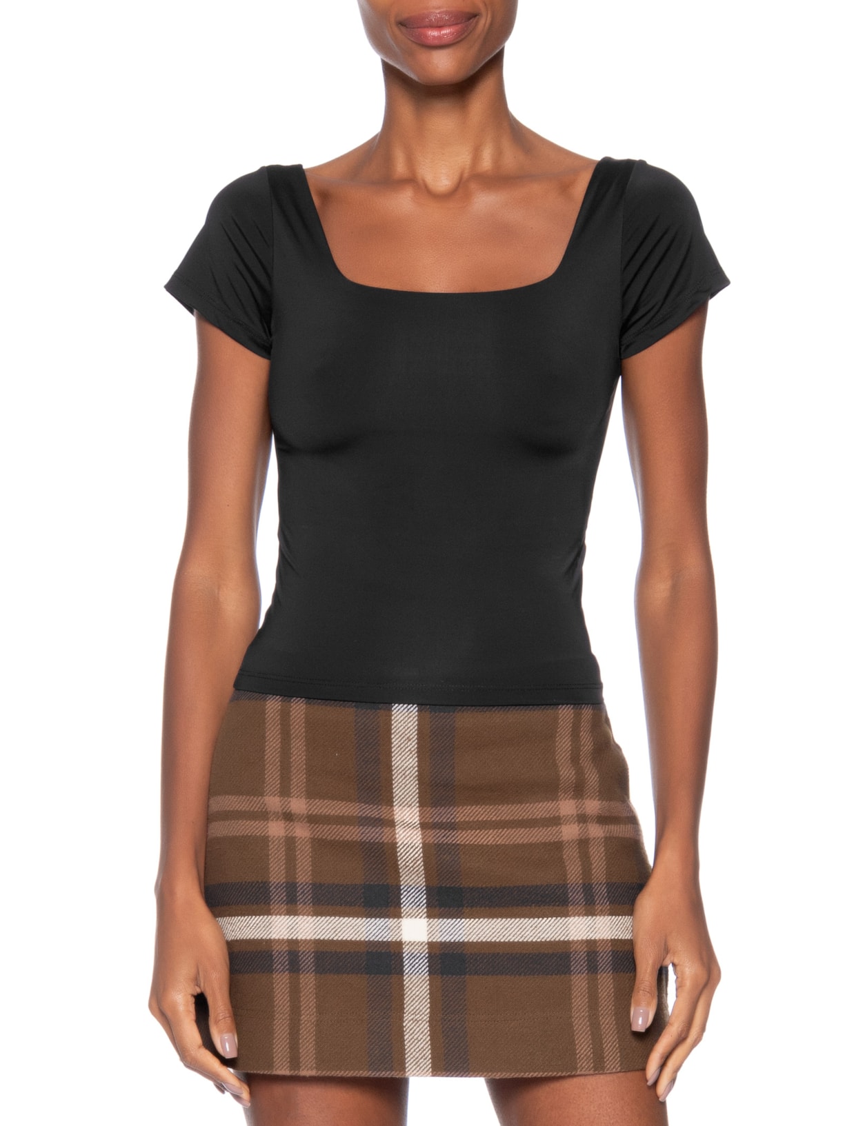 Blusa Feminina Em Poliamida Com Manga Curta Preto Market 33