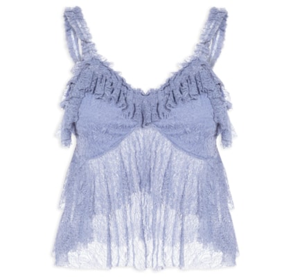 Blusa Feminina Em Renda Com Babados - Azul