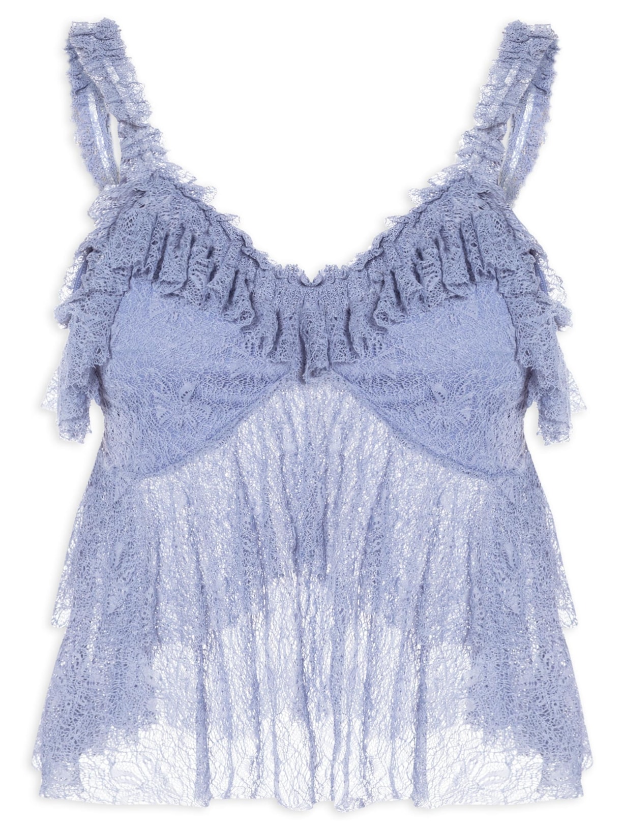 Blusa Feminina Em Renda Com Babados - Azul