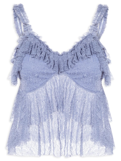 Blusa Feminina Em Renda Com Babados - Azul