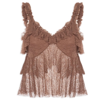 Blusa Feminina Em Renda Com Babados - Marrom