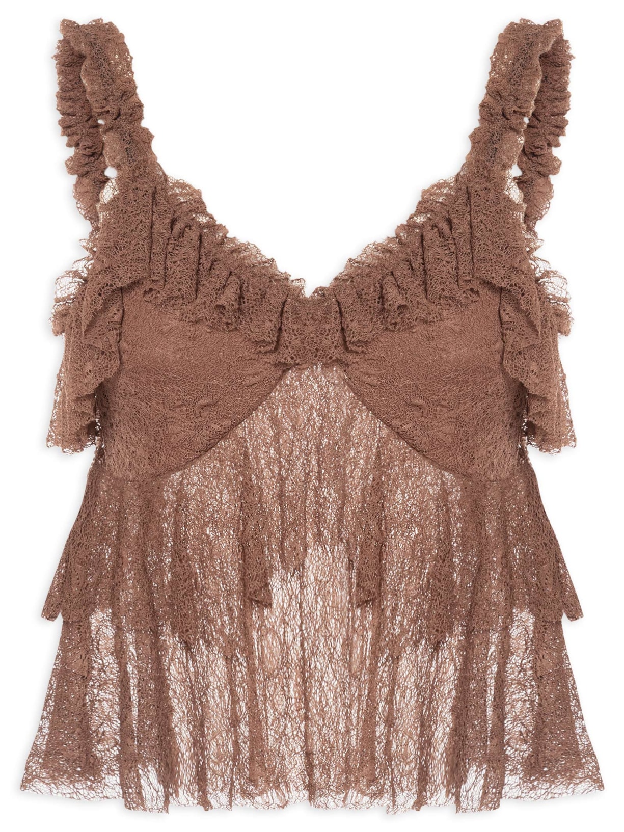 Blusa Feminina Em Renda Com Babados - Marrom