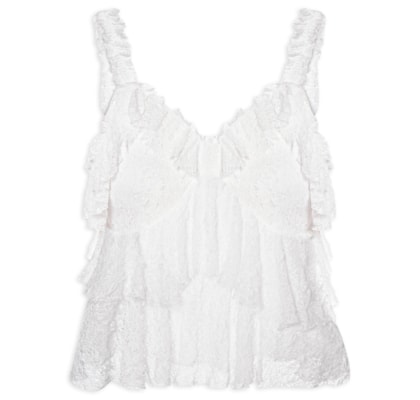 Blusa Feminina Em Renda Com Babados - Off White