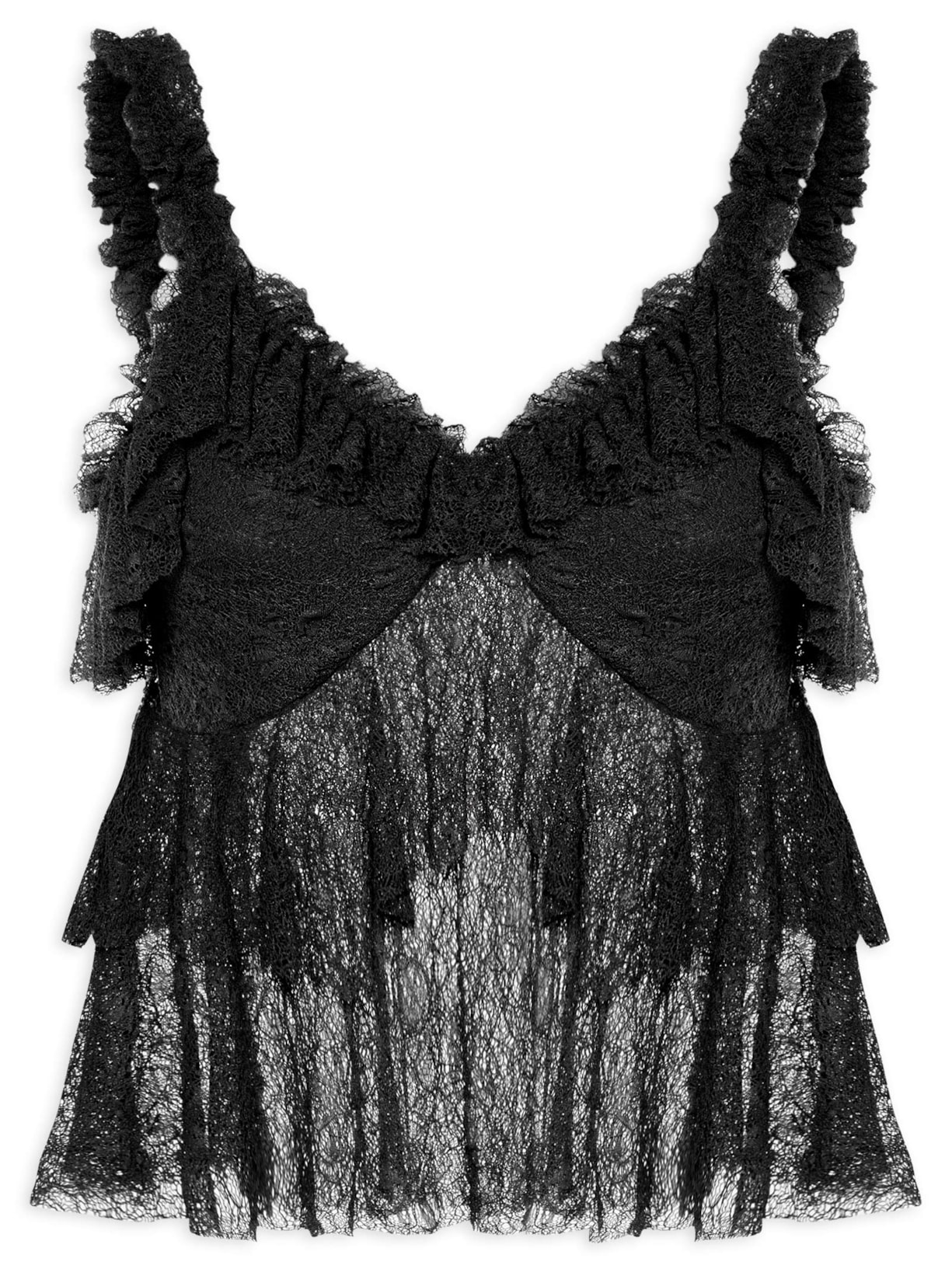 Blusa Feminina Em Renda Com Babados - Preto