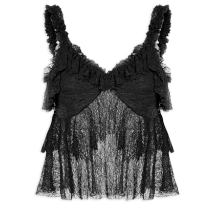 Blusa Feminina Em Renda Com Babados - Preto