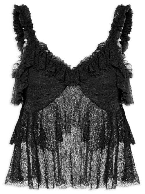 Blusa Feminina Em Renda Com Babados - Preto