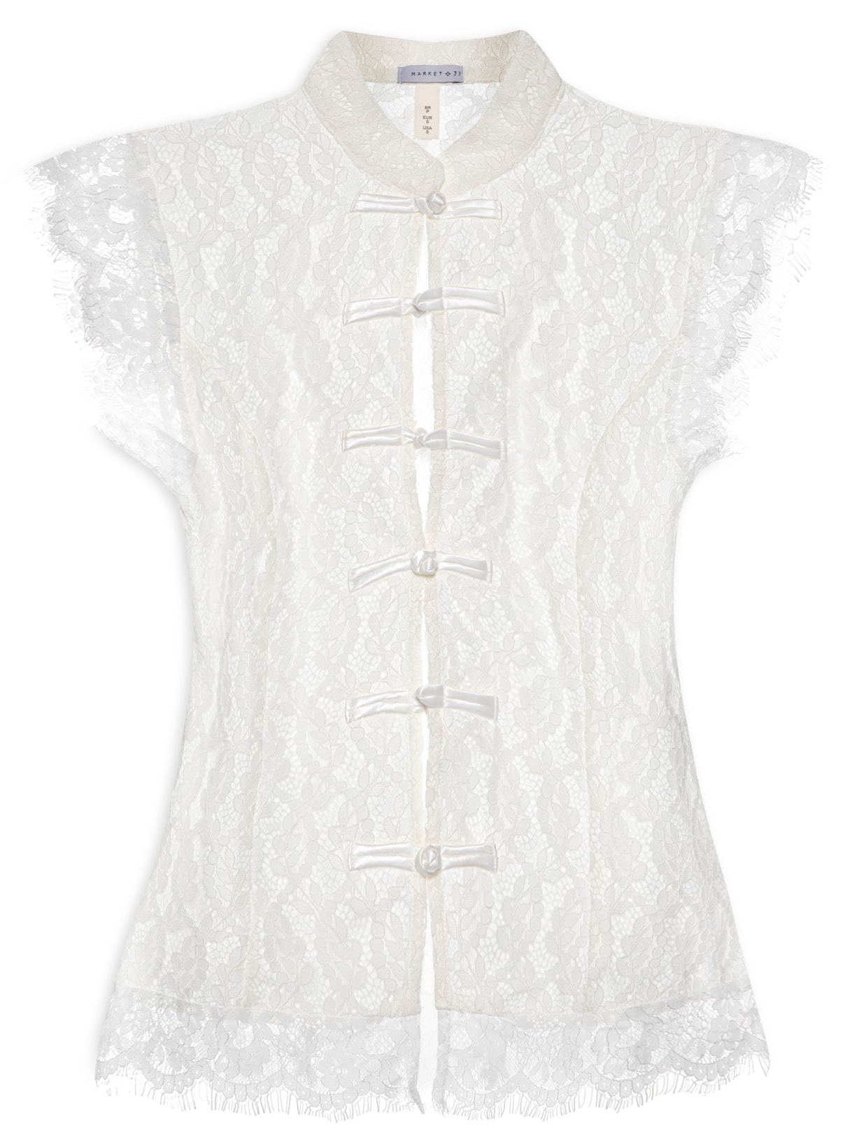 Blusa Feminina em Renda com Fecho em Nó Chinês Off White Market 33