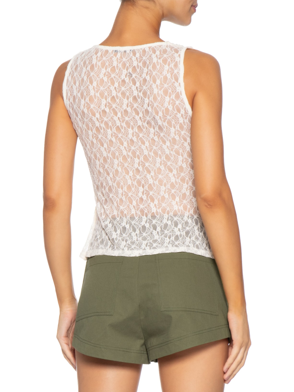 Blusa Feminina Em Renda Com Transparência Off White Market 33