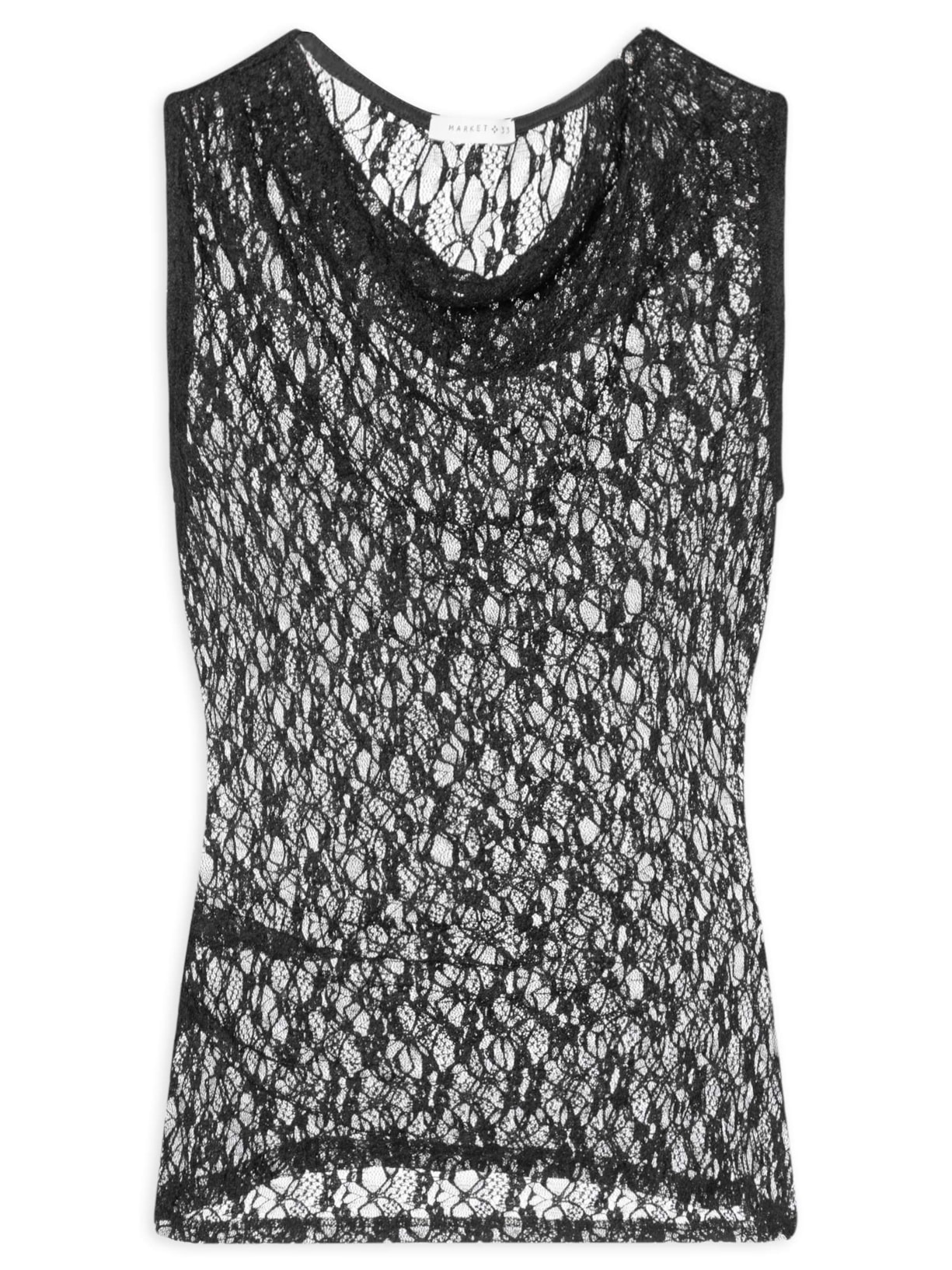 Blusa Feminina Em Renda Com Transparência Preto Market 33