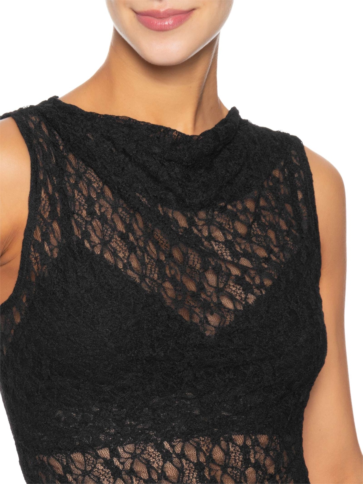 Blusa Feminina Em Renda Com Transparência Preto Market 33