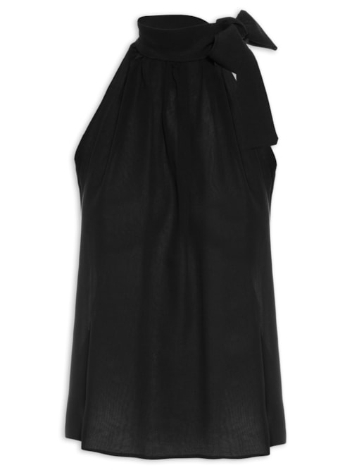 Blusa Feminina Em Seda Pura Amarração - Preto