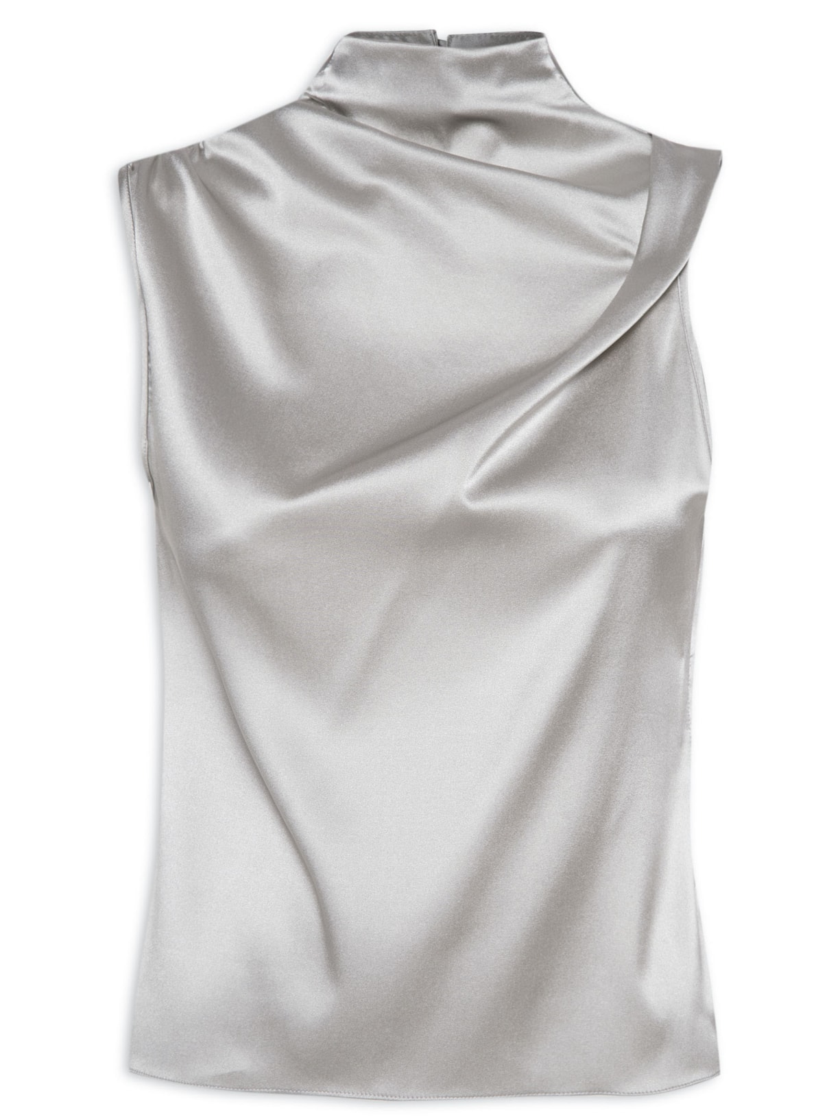 Blusa Feminina Em Seda Pura Com Drapeados - Cinza