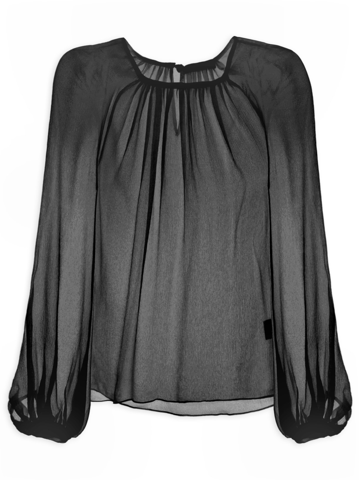 Blusa Feminina Em Seda Pura Manga Longa Bufante - Preto