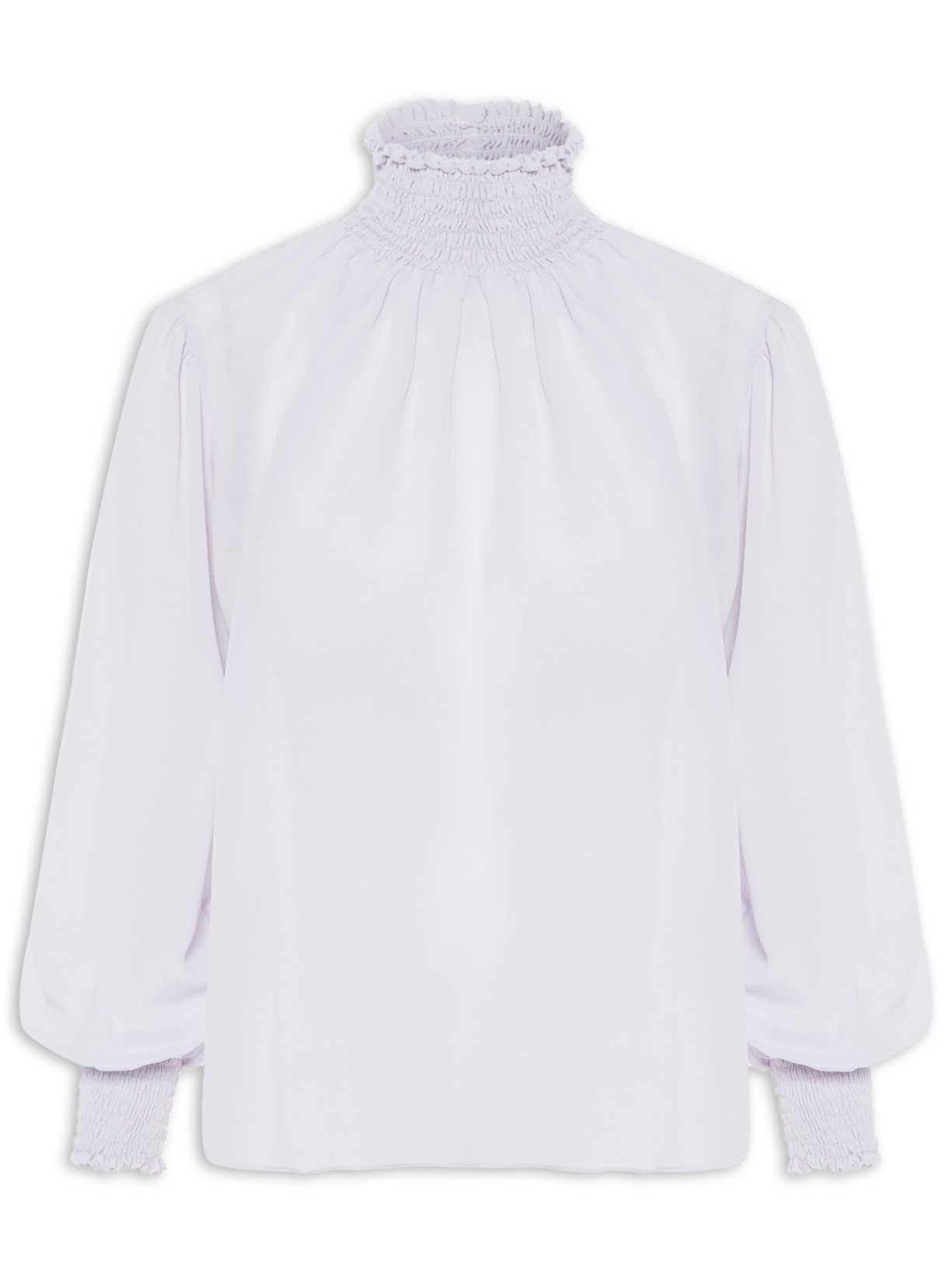Blusa Feminina Em Seda Pura Manga Longa Gola Alta - Lilás
