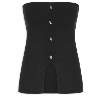 Blusa Feminina em Tricot Com Abotoamento - Preto