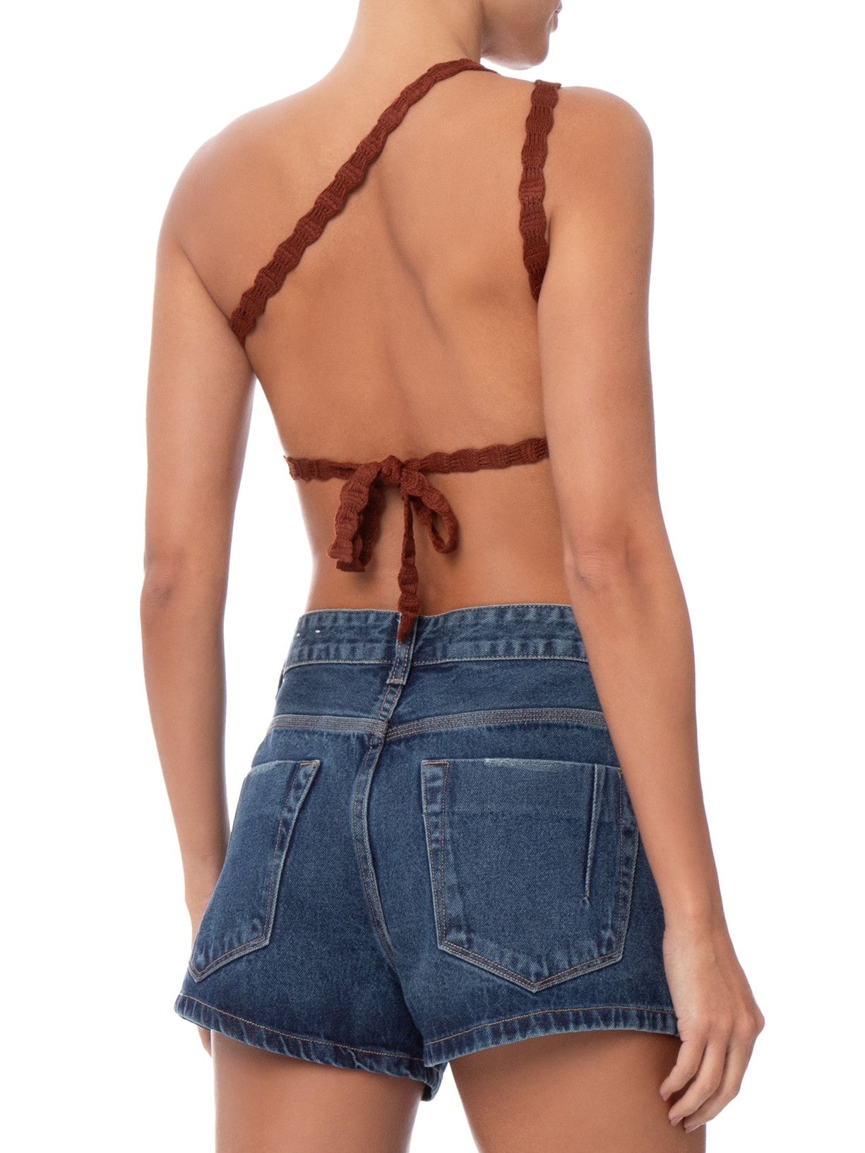 Blusa Feminina Em Tricot Com Amarração Nas Costas Marrom Market 33