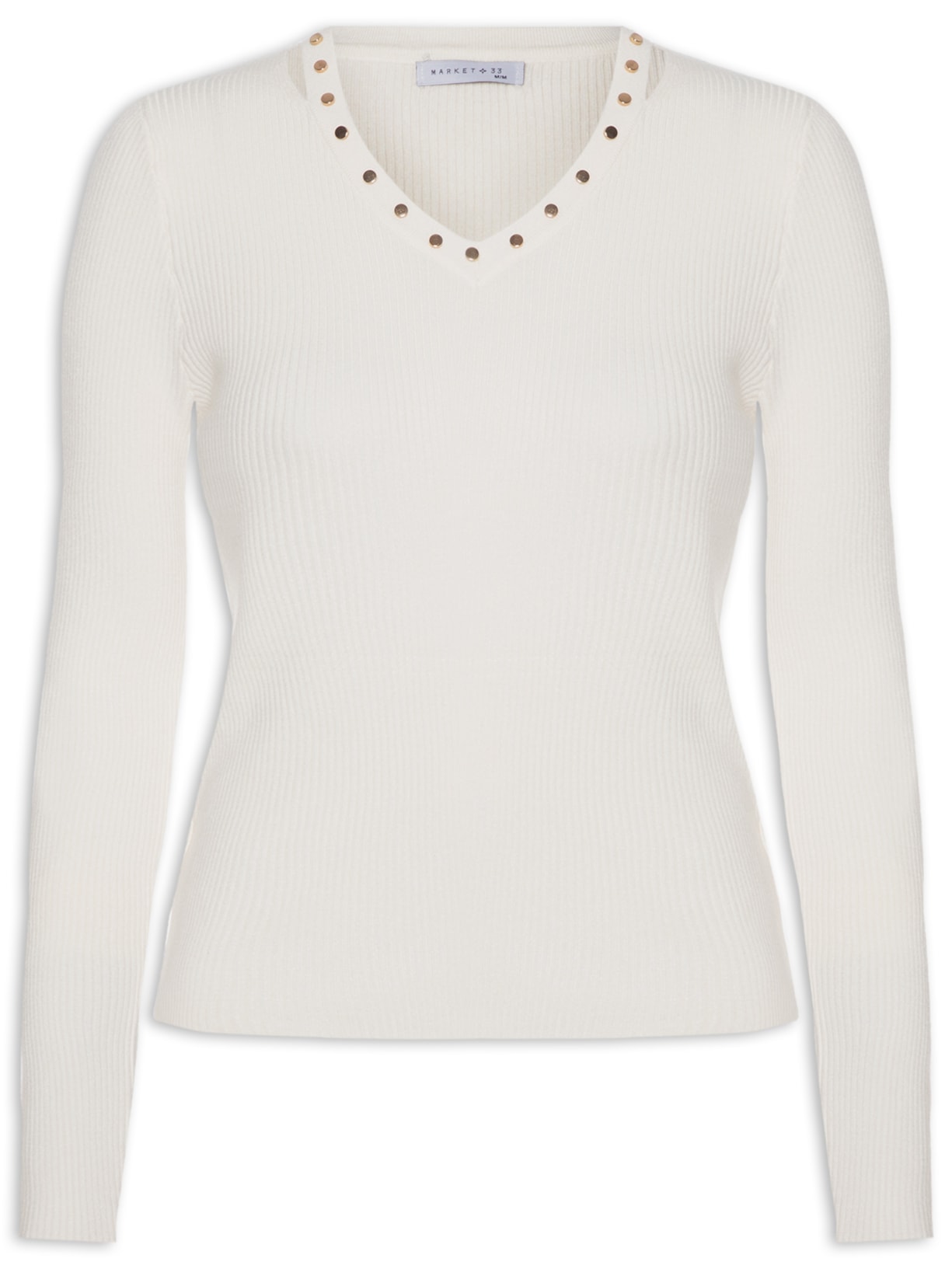 Blusa Feminina Em Tricot Com Aplicação De Tachas Off White Market 33