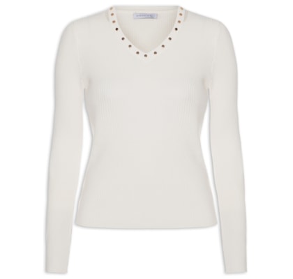 Blusa Feminina Em Tricot Com Aplicação De Tachas - Off White