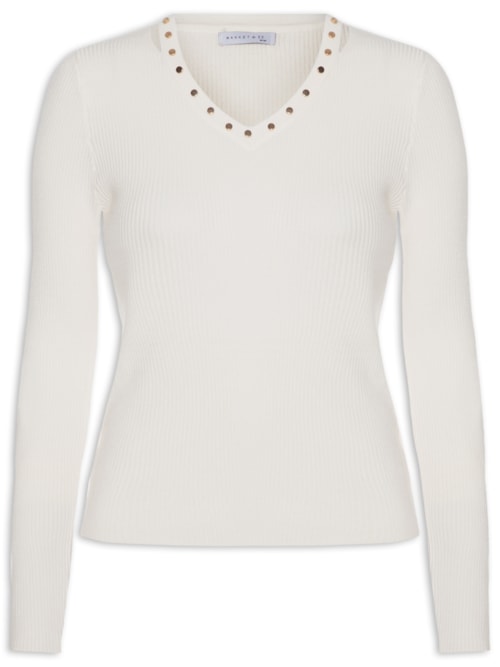 Blusa Feminina Em Tricot Com Aplicação De Tachas - Off White