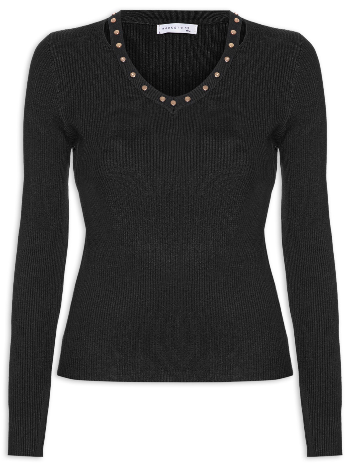 Blusa Feminina Em Tricot Com Aplicação De Tachas - Preto