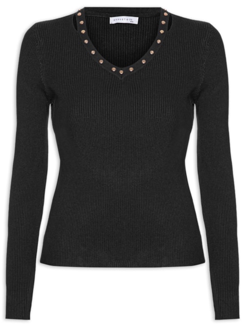 Blusa Feminina Em Tricot Com Aplicação De Tachas - Preto
