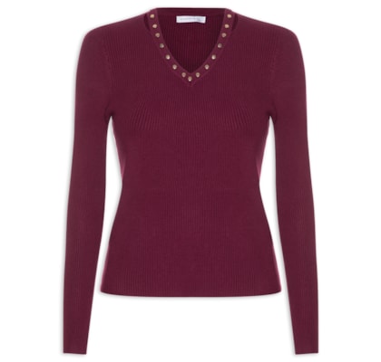 Blusa Feminina Em Tricot Com Aplicação De Tachas - Vermelho