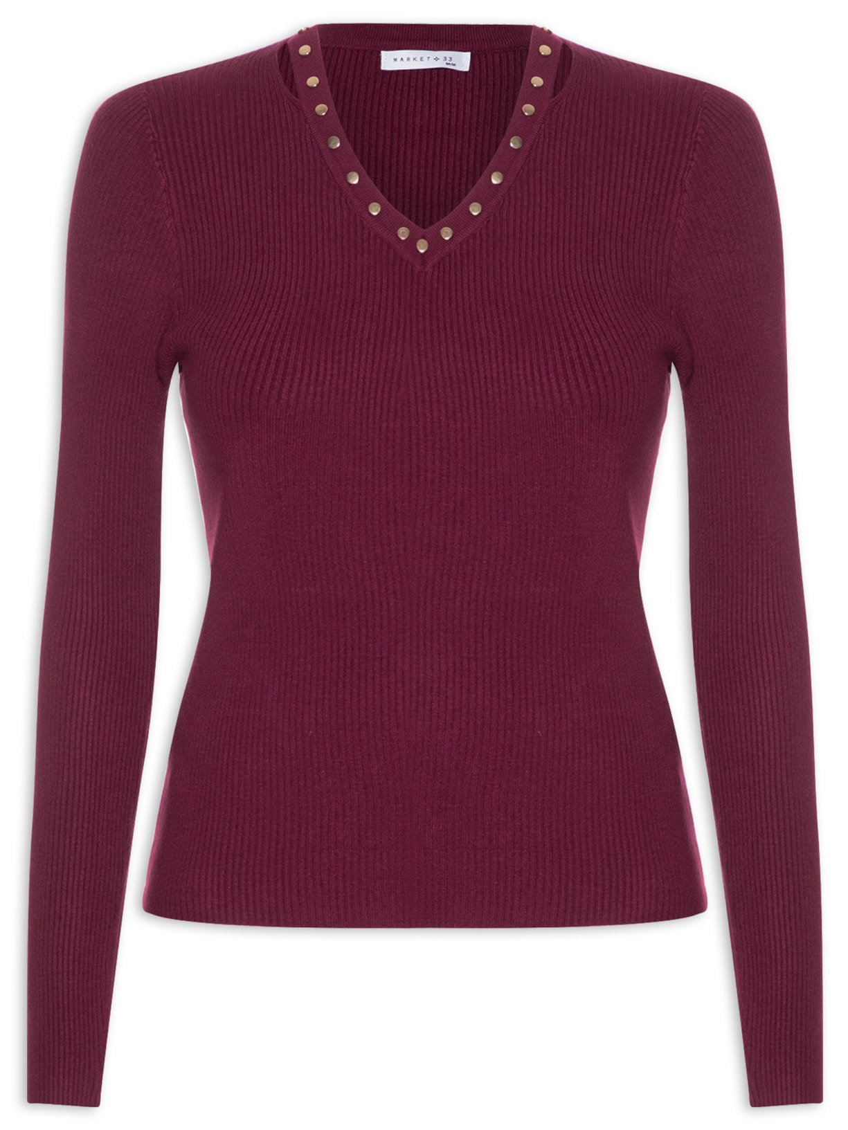 Blusa Feminina Em Tricot Com Aplicação De Tachas - Vermelho