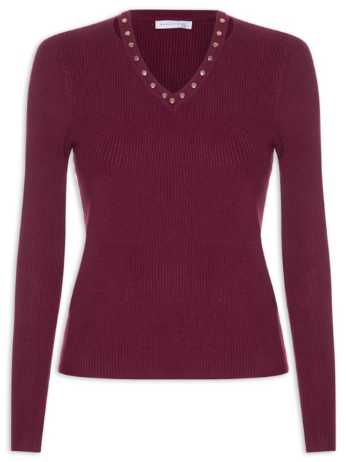 Blusa Feminina Em Tricot Com Aplicação De Tachas - Vermelho